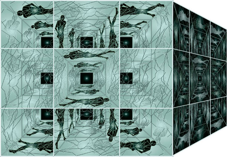 Cube-Médian 2. / Création numérique sous plexiglas - architecture / 90X120cm / 2004